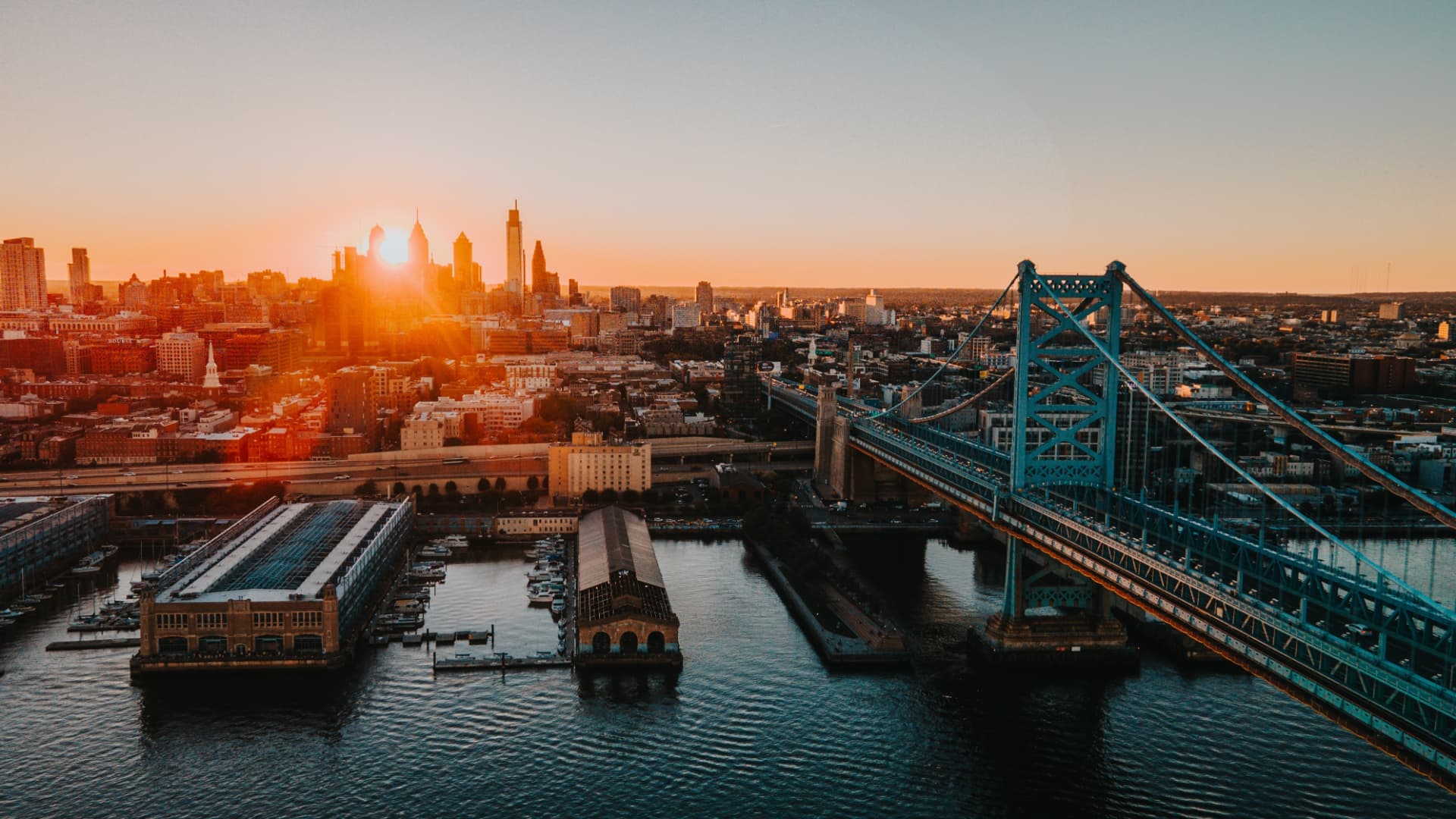 Philadelphia skyline at golden hour